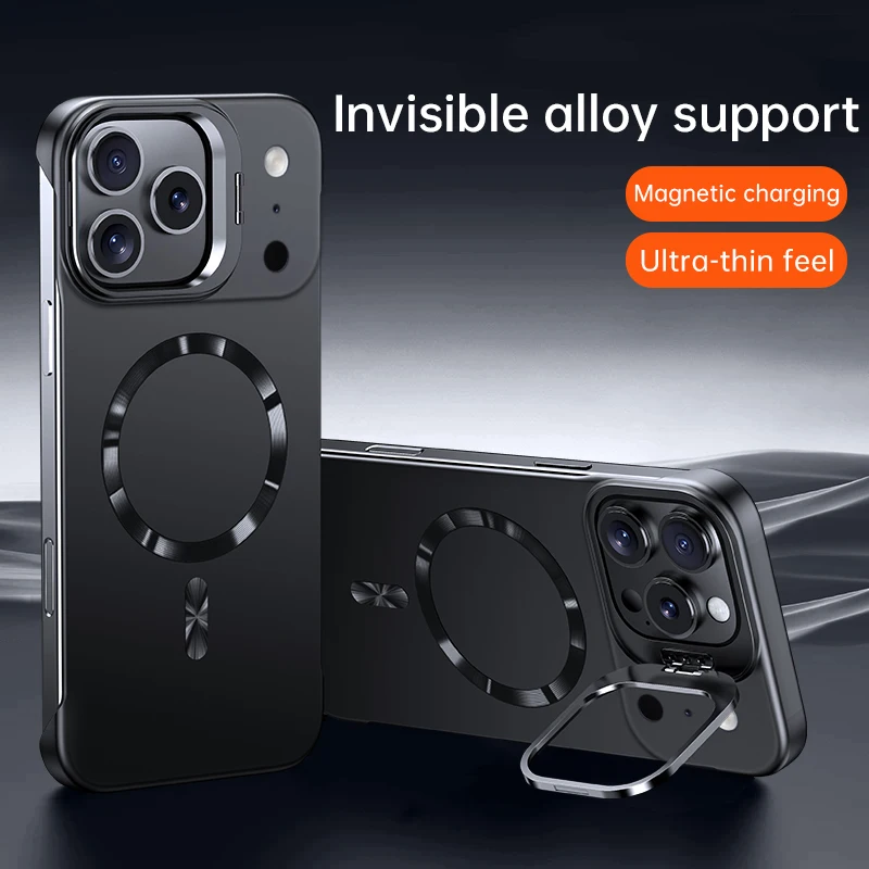 Ultra Slim Frameless Phone Case with Metal Lens Stand and Magsafe Compatibility