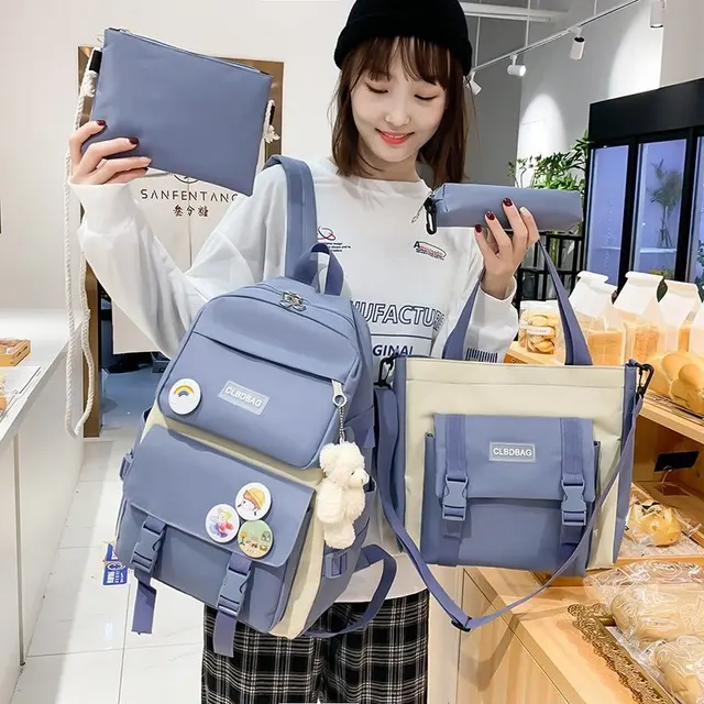 Комплект из 4 холщовых школьных сумок и рюкзака для девочек-подростков 1