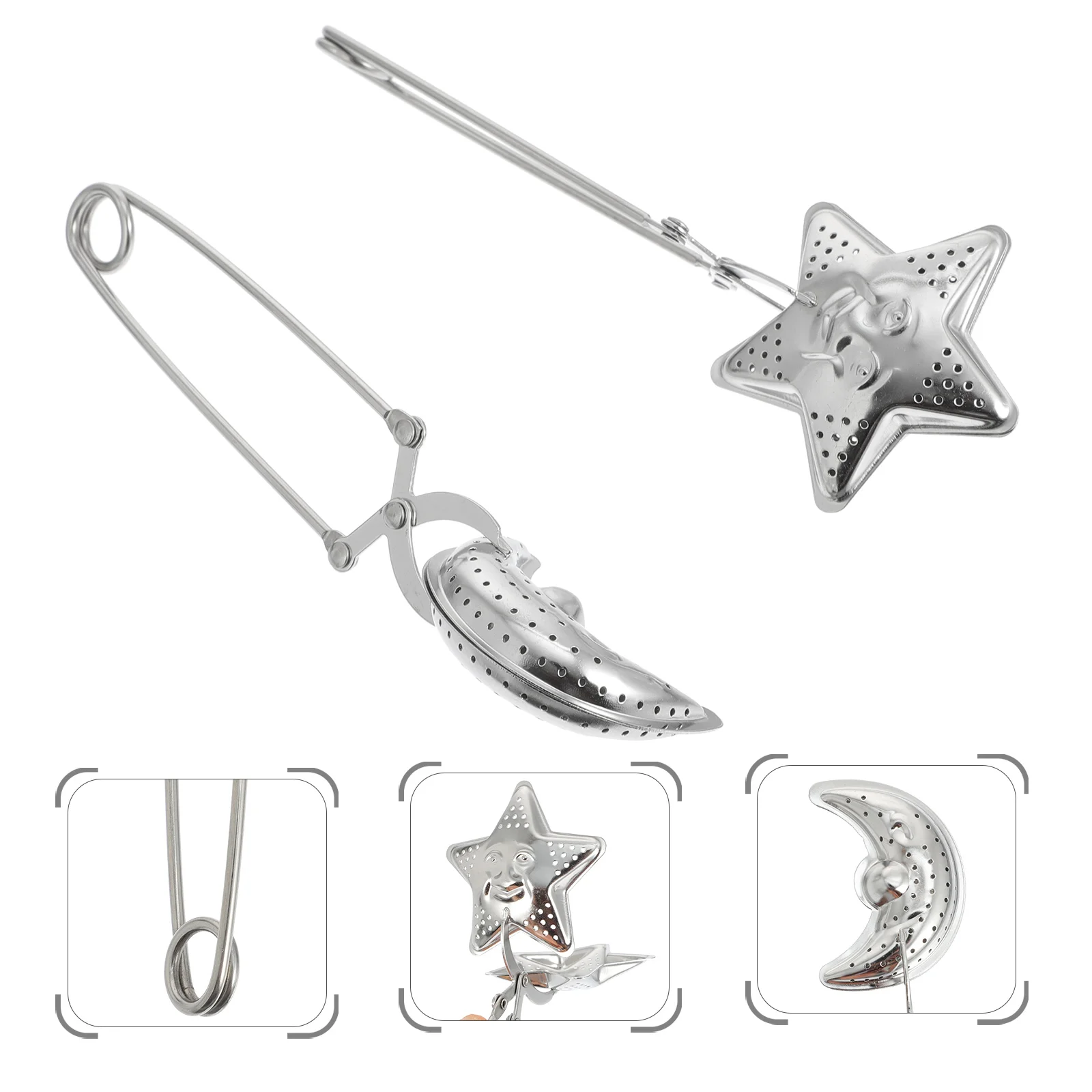

Tea Leak Loose Leaf Infuser Teas with Handle Strainer Stainless Steel Filter Moon Star Shaped Pincer