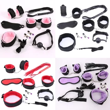 10 Pcs/set Sexy Lingerie PU Leather bdsm Bondage Set  Hand Cuffs Footcuff Whip Rope Blindfold Erotic  Toys For Couples 2