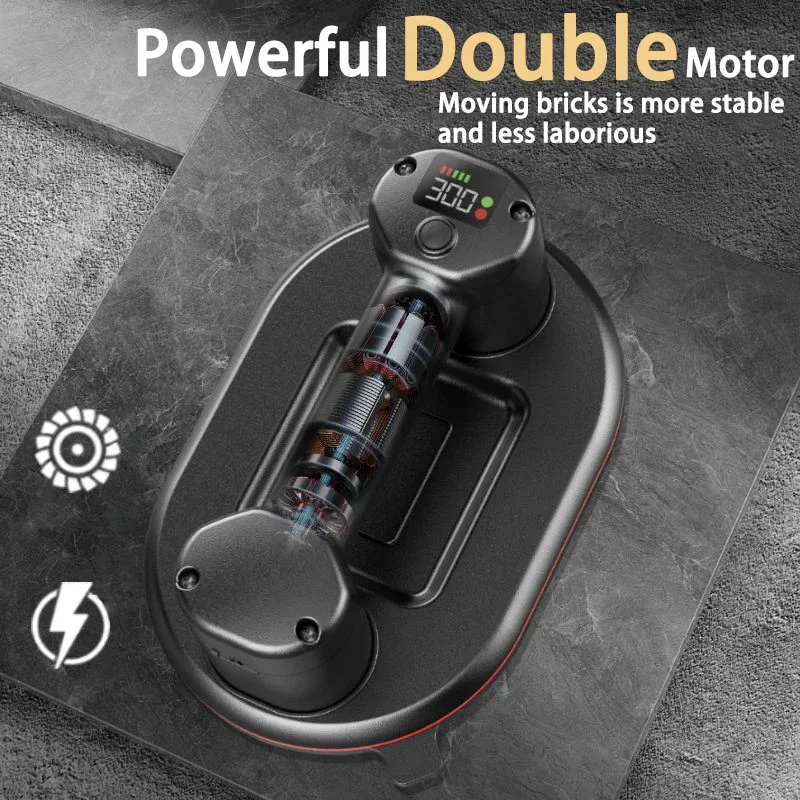 Intelligent Display Industrial Grade Electric Vacuum Suction Cup 300KG Load Heavy Duty Granite Tile Glass Lifter 4000mAh Battery