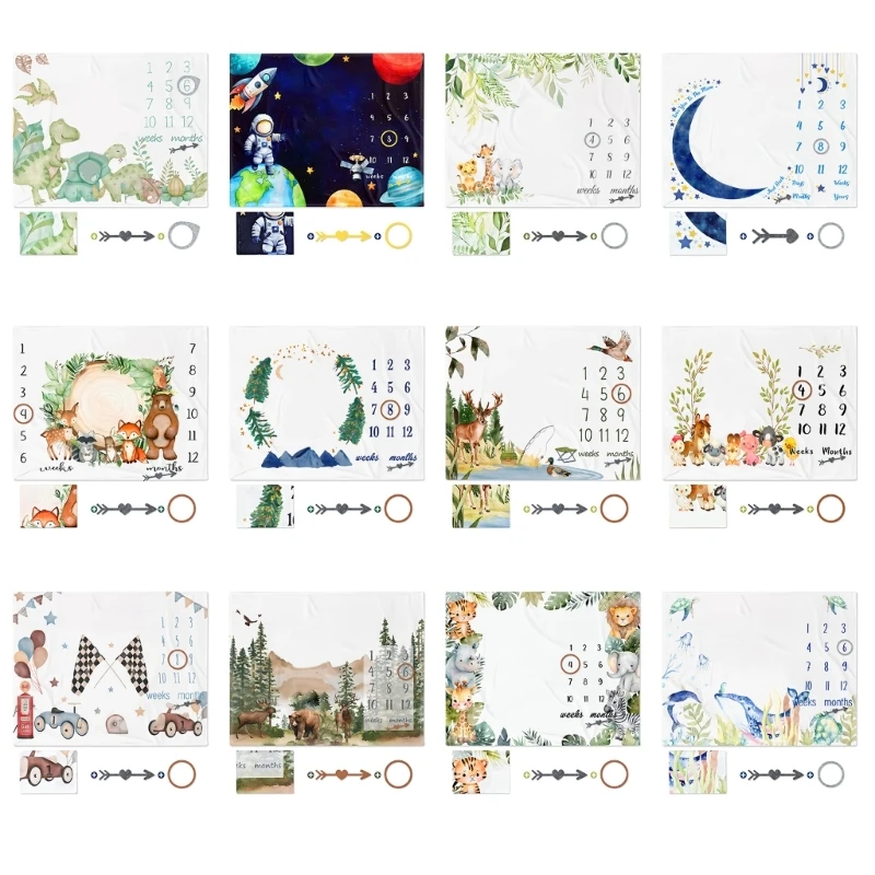 Baby Monthly Milestones Blanket Cartoon Pattern Newborns Growth Chart Comfortable X90C cotton muslin blanket cotton blanket swaddle blanket cotton gauze blanket cotton knit blanket