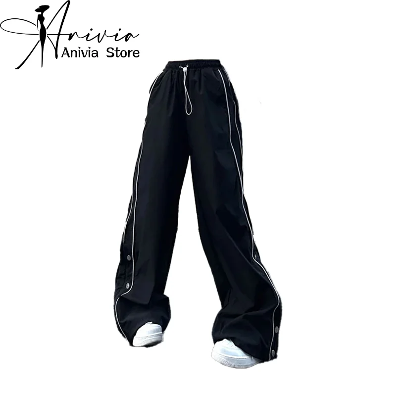 

Women's Black Gothic Pants Harajuku Striped Sweatpants Jogger Y2k 2000s Aesthetic Emo Parachute Pants Vintage Trousers Clothes