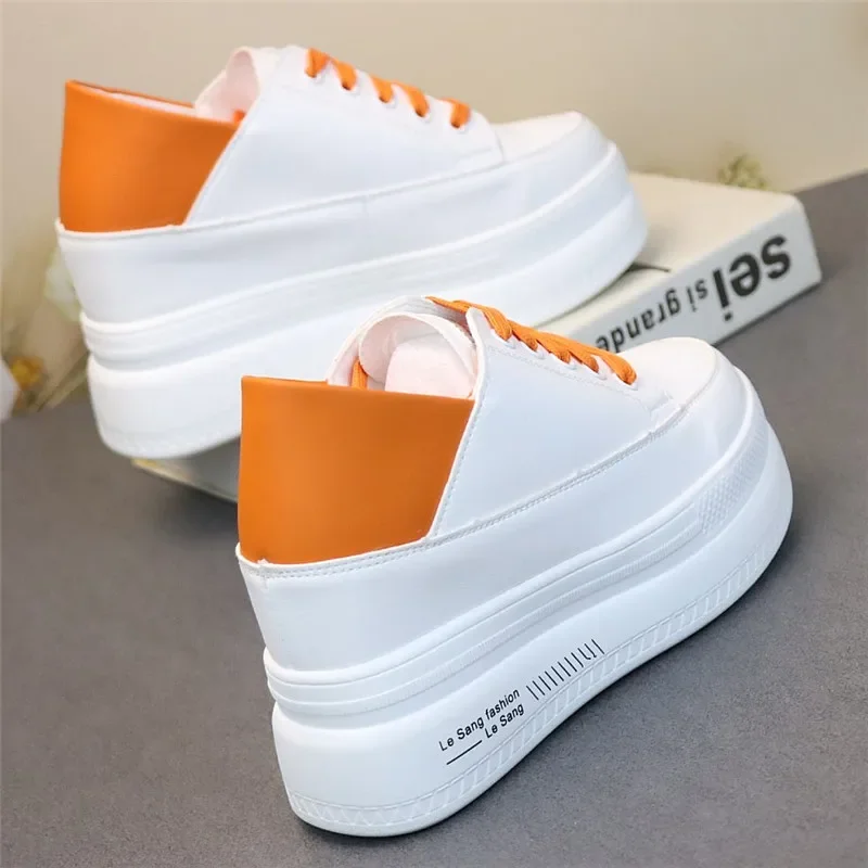 

10CM Leather Microfiber Women Casual Shoes Platform Wedge Hidden Heel Summer Shoes Platform Chunky Sneakeers Fashion White