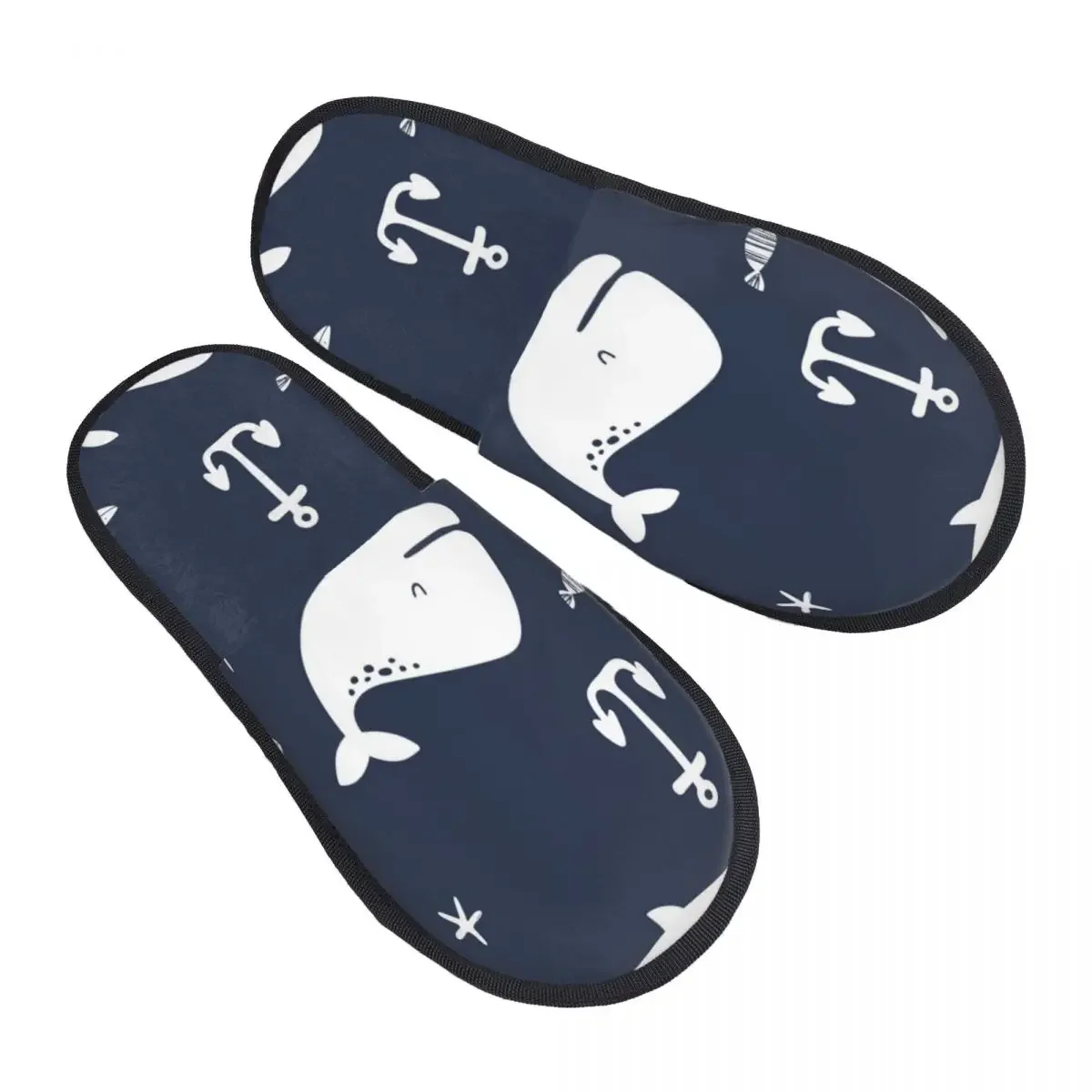 

Зимние тапочки для женщин и мужчин, пушистые теплые тапочки, домашние тапочки с принтом симпатичного Кита, якоря, рыбы, обувь