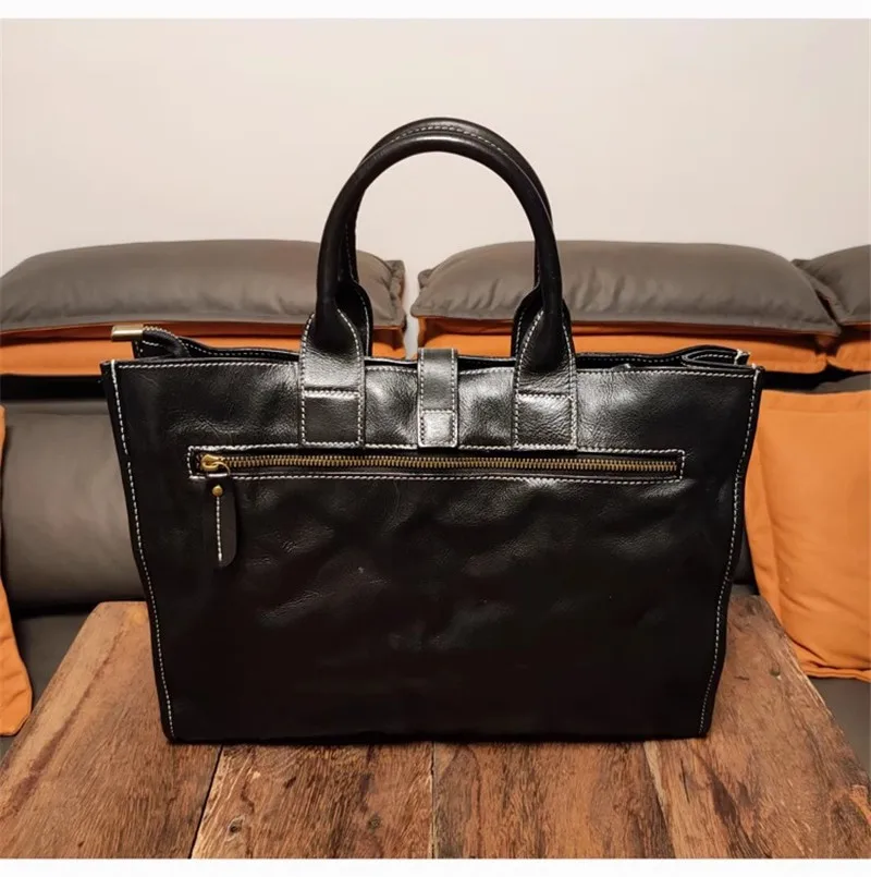Einfache Vintage Echtes Leder männer Aktentasche Business Casual Designer Luxus Echtes Rindsleder Handtasche Arbeit Laptop Messenger Tasche – Detail 6