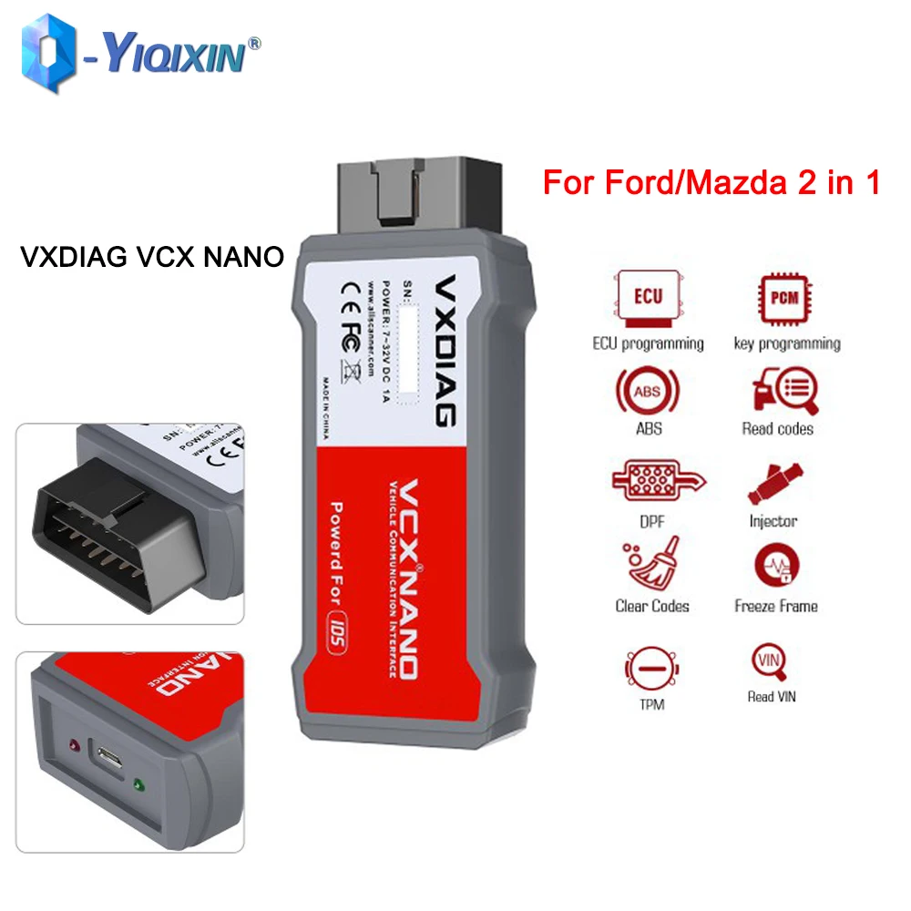 

VXDIAG VCX Nano For Ford/Mazda 2 in 1 With IDS V125 Diagnostic Tool ECU Programming Read VIN Clear Code Win7 Win8 Win10 TPM DPF