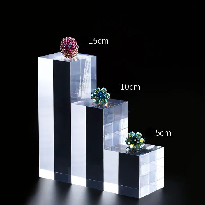 Plexiglass Square Block Jewelry Display Stand Stamping Cosmetics Holder Photography Props Dolls Perfume Organizer Riser Case