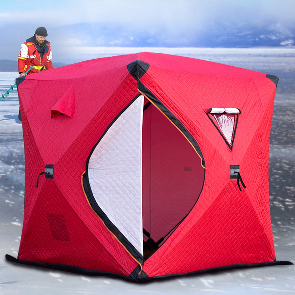 

3-4 People Quick Open Winter Camping Tent Waterproof Windproof Outdoor Cotton Warm Ice Fishing Tent Portable Ice Fishing Shelter