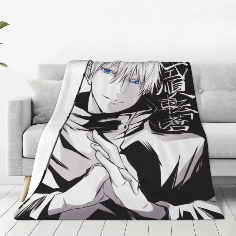 

Satoru Looking Knitted Blankets Flannel Jujutsu Kaisen Anime Sorcery Super Warm Throw Blanket for Airplane Travel Bedroom Quilt