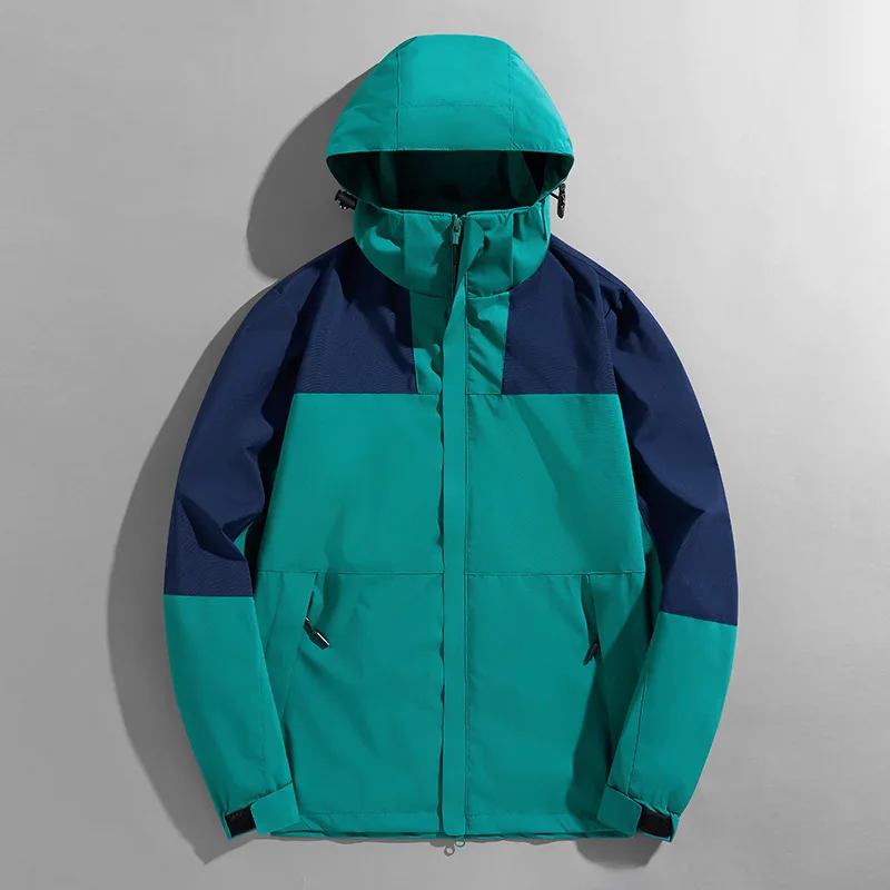 2024 New Long Sleeve Outdoor Windproof Coats Waterproof Hooded Jackets Color Matching Zipper Couple Top camping men outer wear