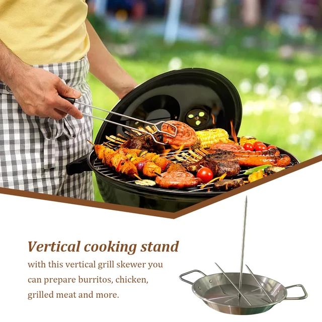 Rozsdamentes Acél Függőleges Nyárs Bbq Nagy Teherbírású Stand Up Grill Sült Csepp Serpenyő Csirke Pörkölt Állvány Kültéri Kert - Image 3