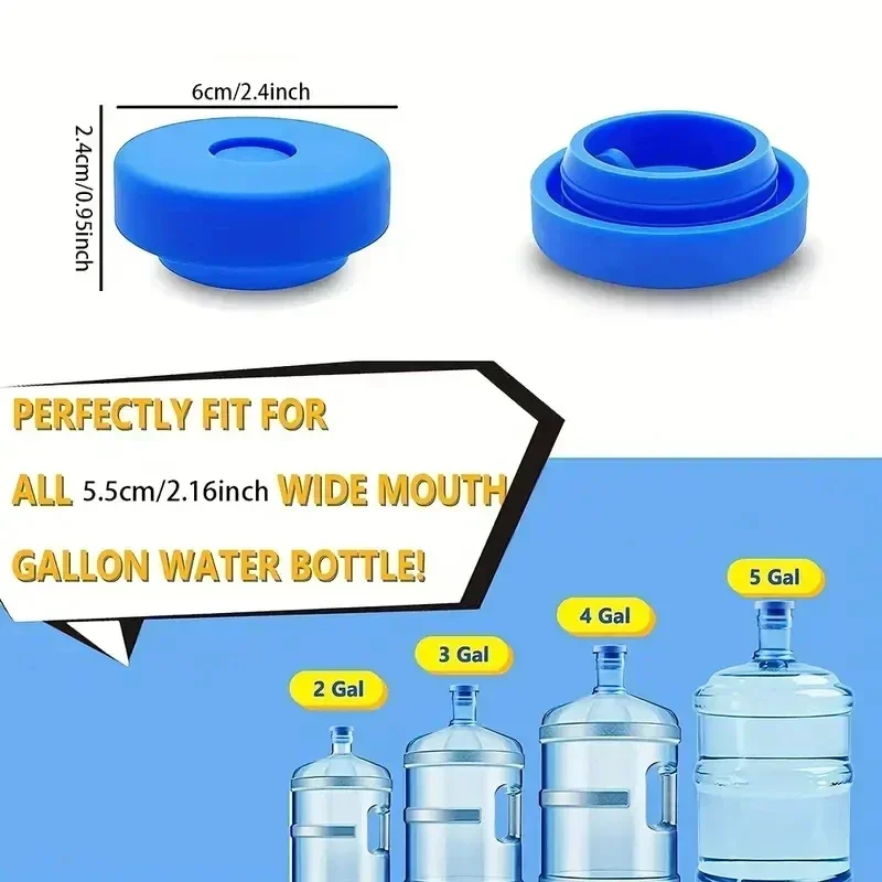 5pcs 5 Gallon Water Jug Lids Replacement Water Jug Caps, ReusableSilicone Leak Proof Lid For 55mm Bottles
