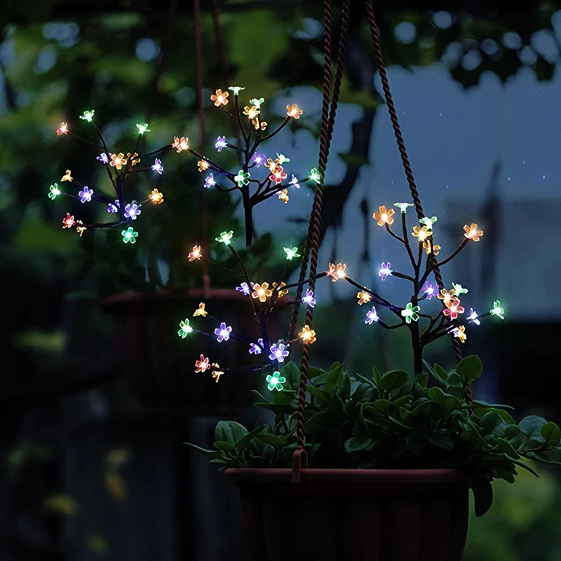 Solar LED Cherry Blossoms Fairy Tree Lights Outdoor Garden Christmas Decor Waterproof Landscape Solar Lamp