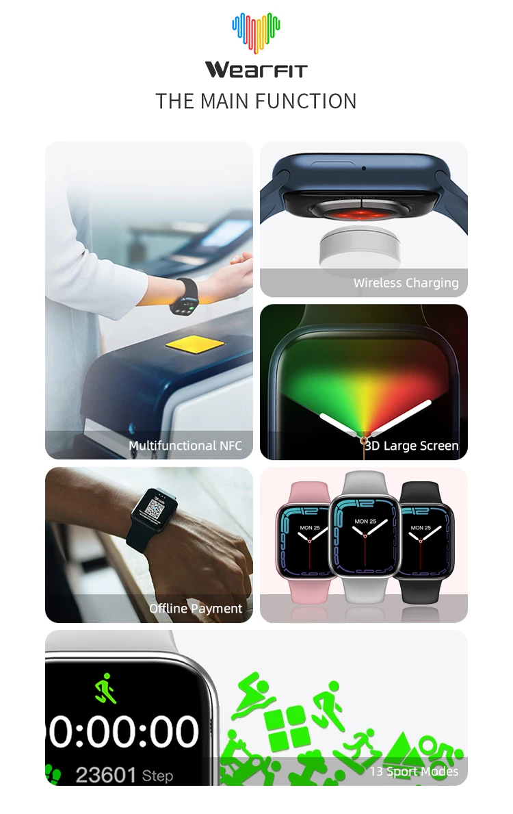 Smartwatch Smart Watch With NFC HW67 Plus Men Women 1.9 Inches Square Screen BT Call Full Touch Screen for xiaomi huawei IOS pho