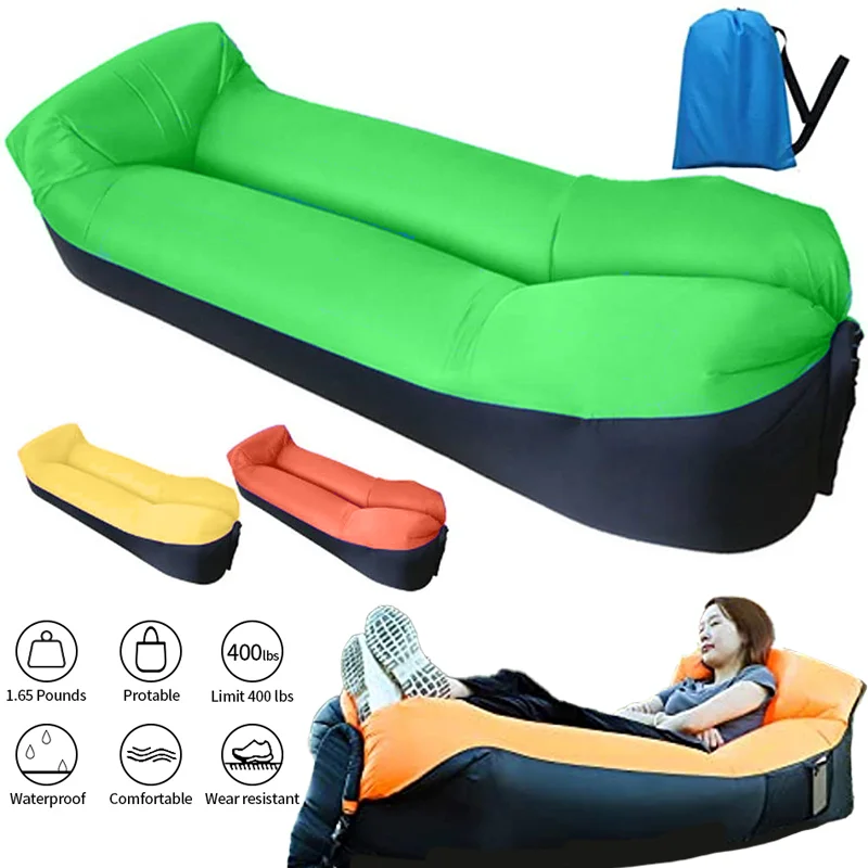 Outdoor New Fashion Pure Color Long Air Sofa Camping Lazy Bag Bed