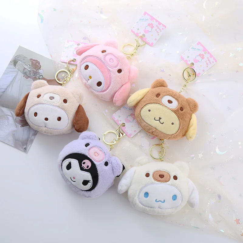 Sanrio Kuromi Plush Keychain Wallet Melody Cinnamoroll Plushies Coin Purse Earphone Organizer Bag Pendant Key Ring