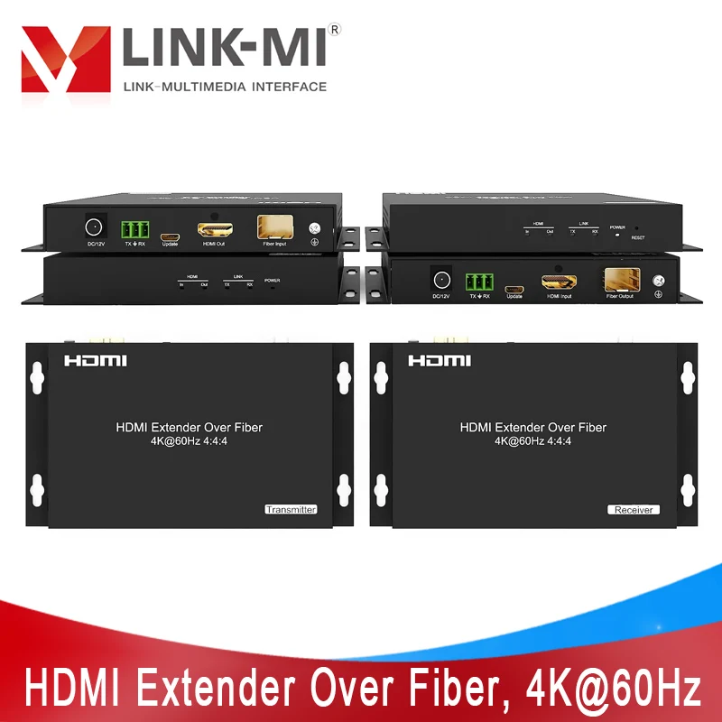 Адаптер HDMI версии 4K, 2 км, 20 км, поддержка оптоволокна 4K @ 60 Гц YUV4:4:4, HDR, 18 Гбит/с, EDID, без задержки, RS232 HDMI через волокно
