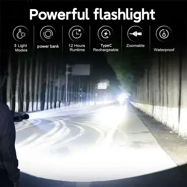 High Power Led Flashlight 1000000LM Powerful Flashlight Portable USB Rechargeable Led Lamp 2000mah Emergency Camping Torch 2