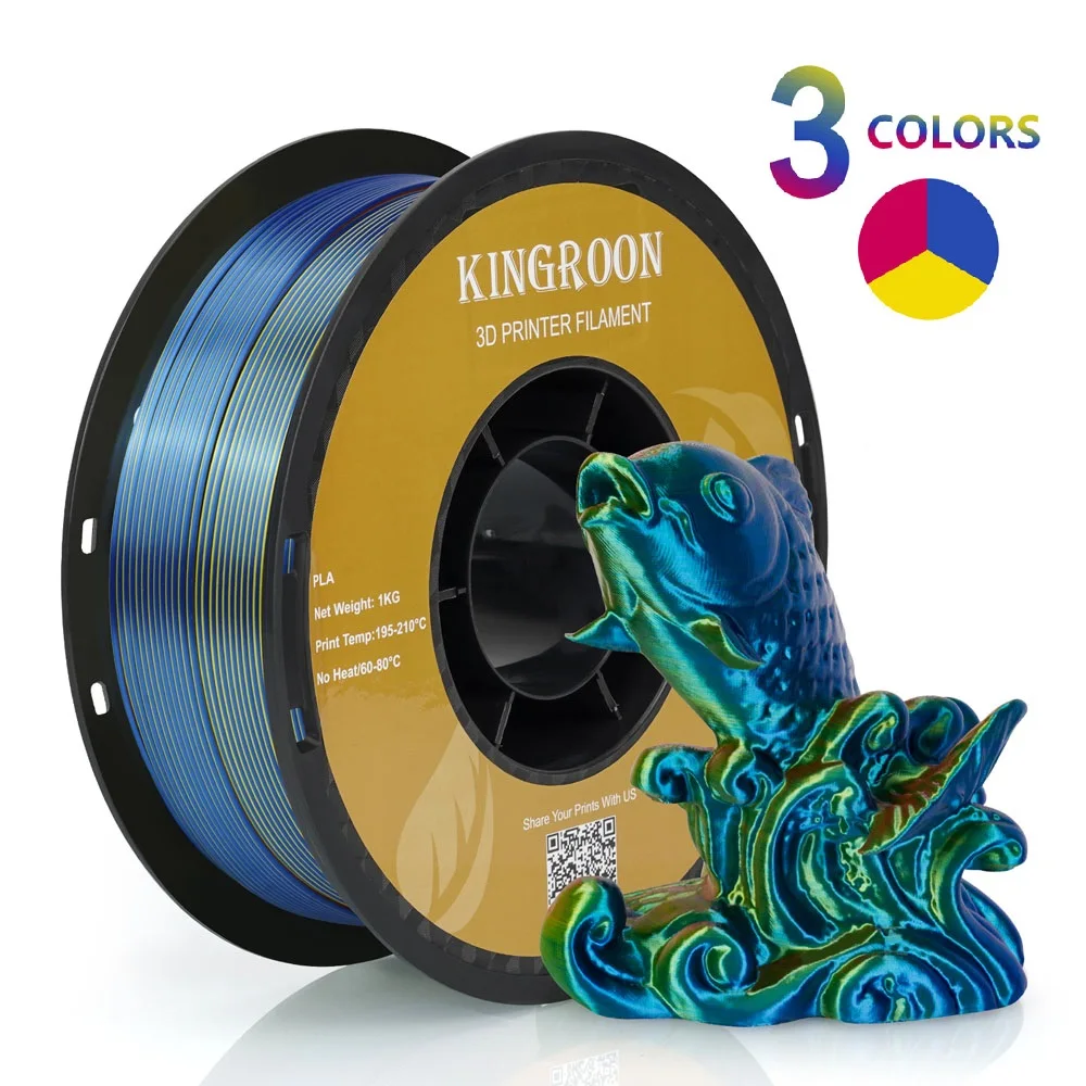 טריקולור 3D מדפסת נימה משי PLA 3 צבע עבור 3D הדפסת פלסטיק חומרים 1.75mm 1KG קשת Spool לא בועה ססגוניות