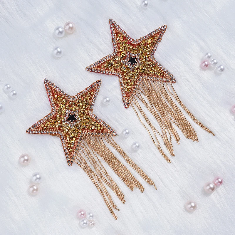 1Pair Tassel Rhinestone Star Nipple Stickers Women Sexy Bra Nipple Cover Reusable Wear Silicone Nipple Pasties Chest Stickers