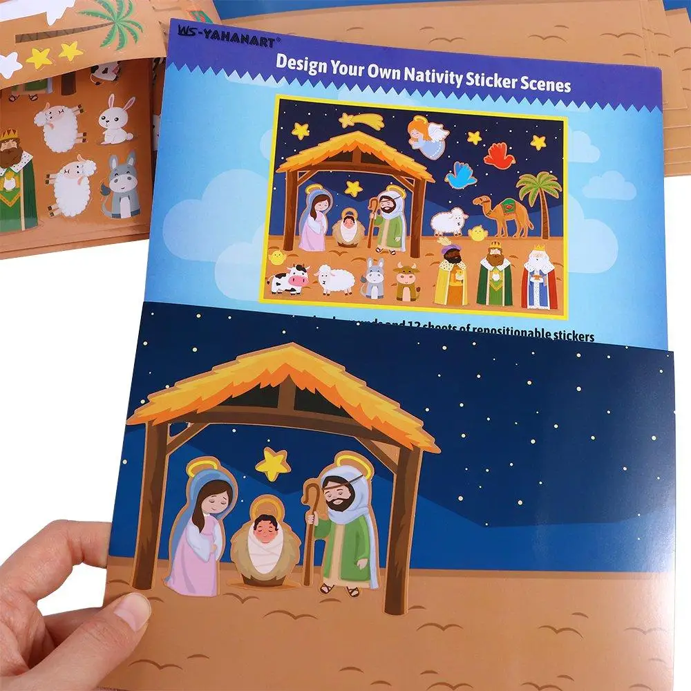 24 Sheets Nativity Stickers Nativity Recognition Training Puzzle Scenes Stickers Puzzle Crafts DIY Puzzle Games Sticker