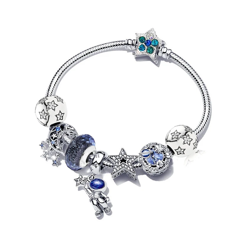 Pulsera De astronauta De la tierra para regalo joyería, borla, Luna, estrella, abalorios, pulsera Pandora Plata De Ley 2022, novedad De 925| | - AliExpress