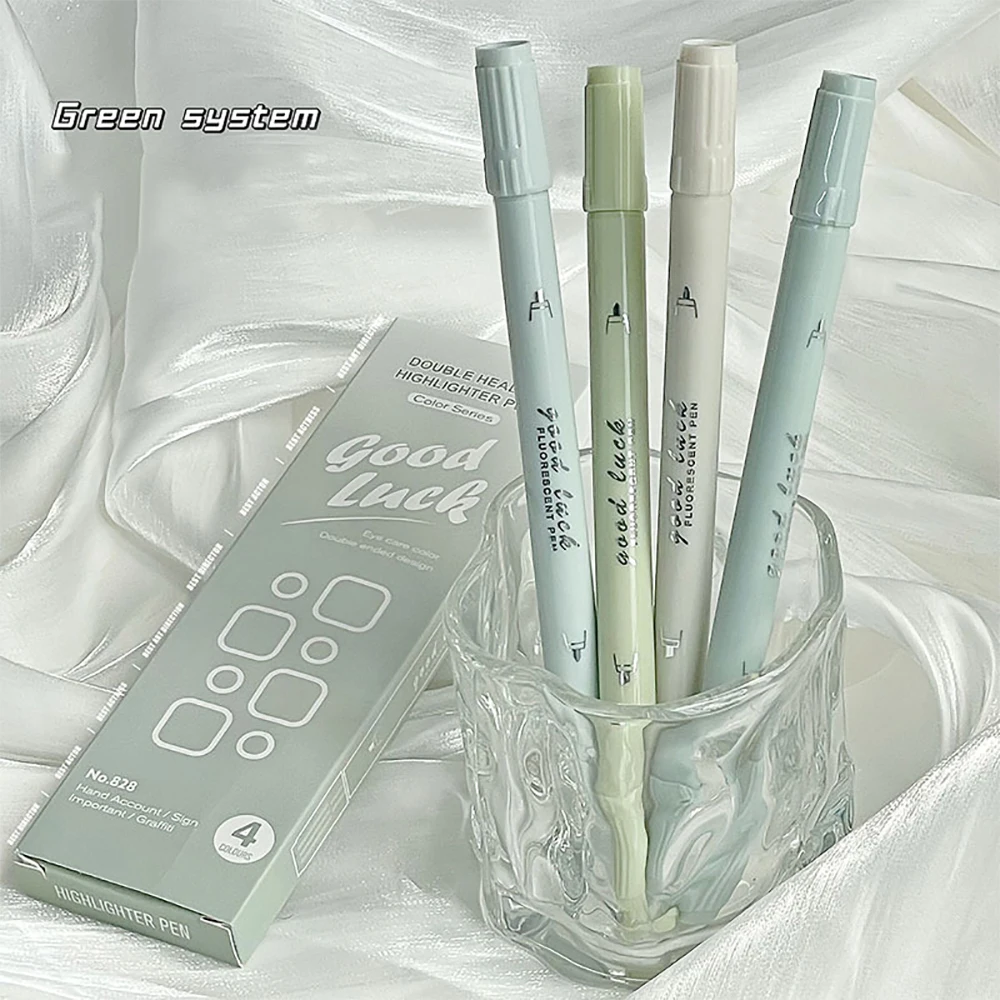 4Pcs/Set Gradient Double Head Fluorescent Highlighter Pen Markers Pastel Drawing Pen for School Office Supplies Cute Stationery