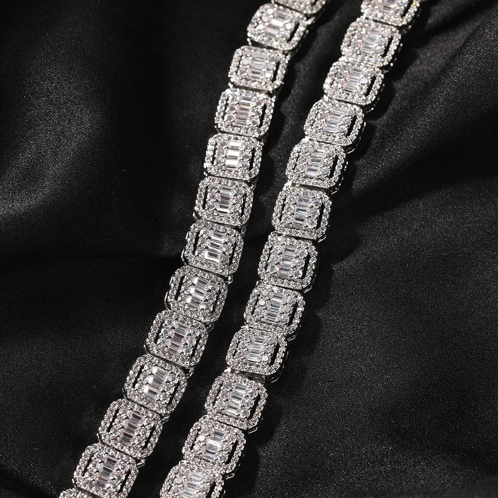 Uwin 10mm Baguetter Chain Square CZ Paved Bling Pink Iced Out Choker Necklace Hiphop Jewelry  For Gift