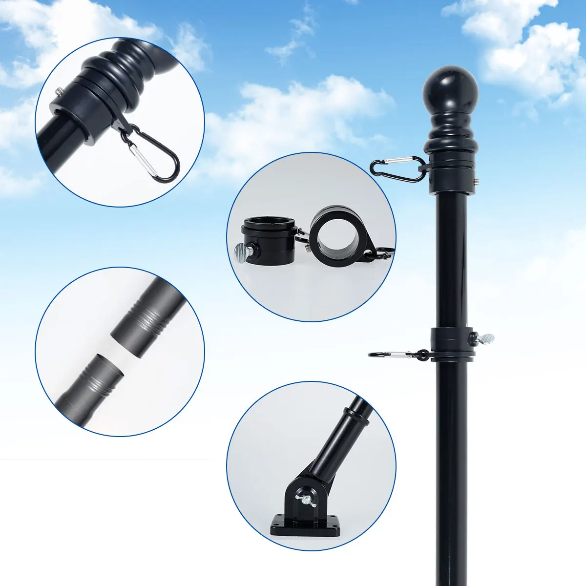 Flag Pole Flagpole Kit Bracket Holder House Rotating Poles Wall Outdoor Garden Mount Base Mounting Stand Rings Set Steel Mounted flag pole attachments
