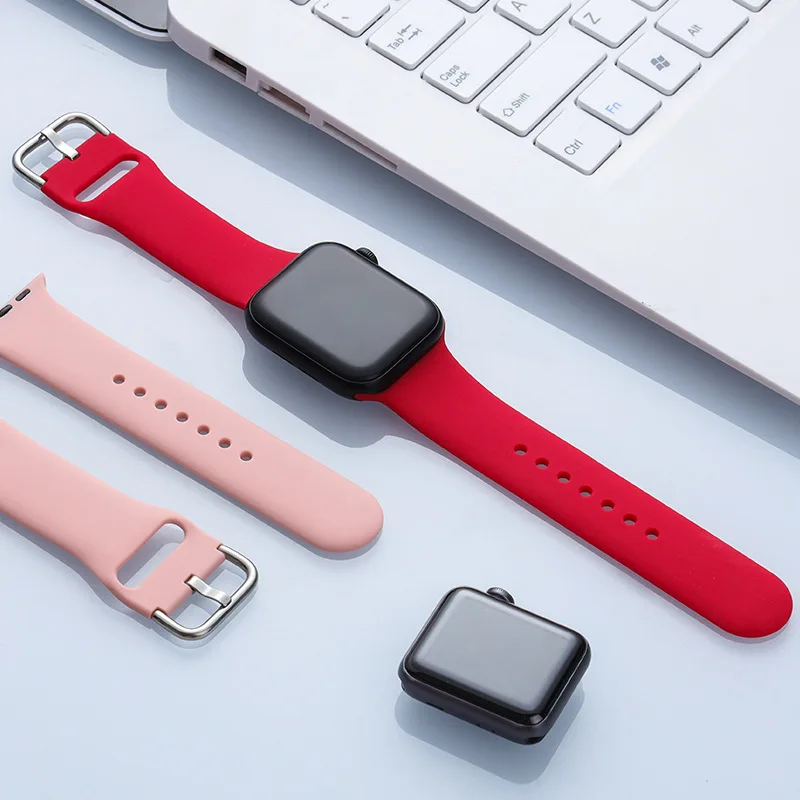 

Ремешок силиконовый для Apple Watch 44 мм 40 мм 38 мм 42 мм 44 мм, сменный Браслет для iwatch, series 7 6 Se 5 4 3 2 1