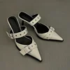 Punk Goth Metal Buckle High Heels Women's Sandals Summer  Pointed Toe Silver Party Shoes Fashion Womens Pumps Shoes Tacones 3