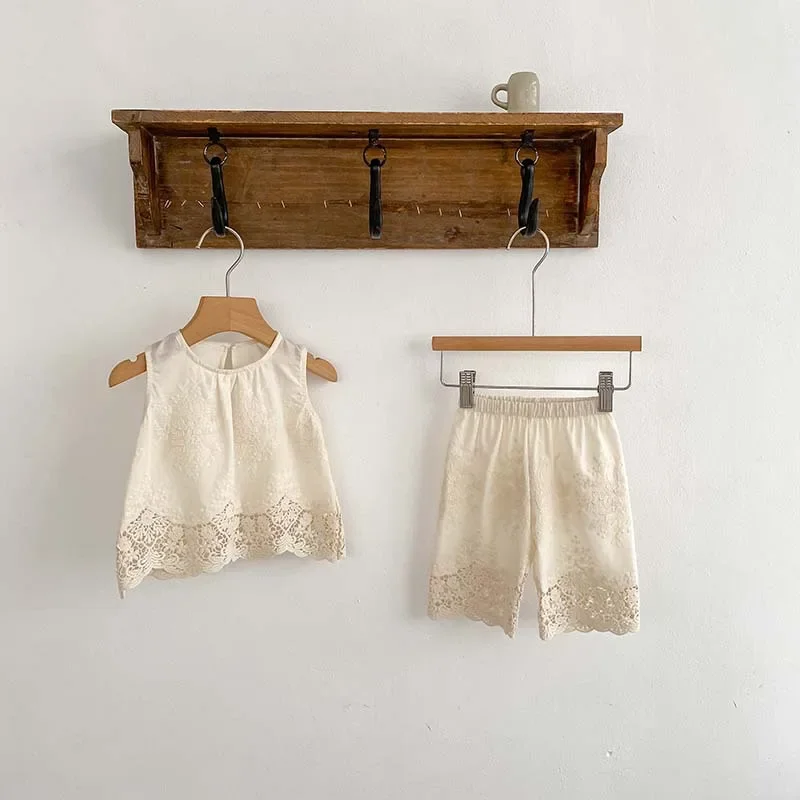 Cute Baby Girls Summer Lace Vest Pants Outfit
