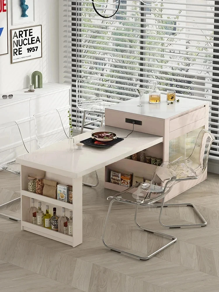 solid wood T-shaped island dining table, integrated household kitchen, rock board island cabinet