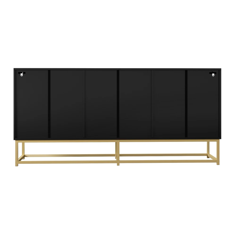 PINGGO Moderner Schwarzer Aufbewahrungsschrank 3 Doppeltüren Matte Oberfläche Sideboard für Wohnzimmer Esszimmer Büro – Detail 13