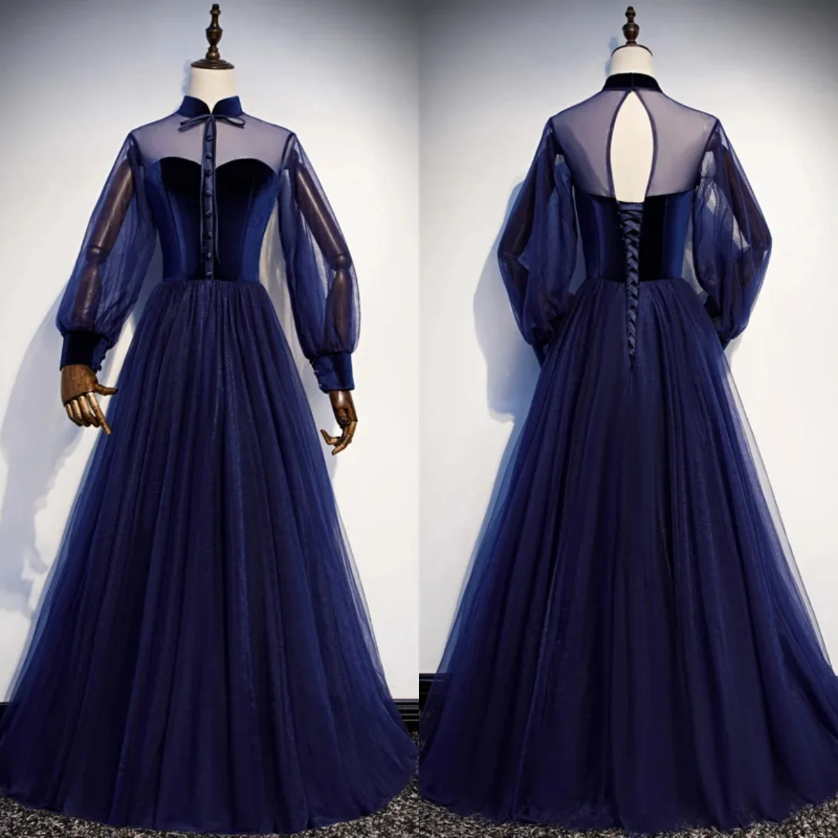 Robe de Soirée Longue en Velours Noir ABU527