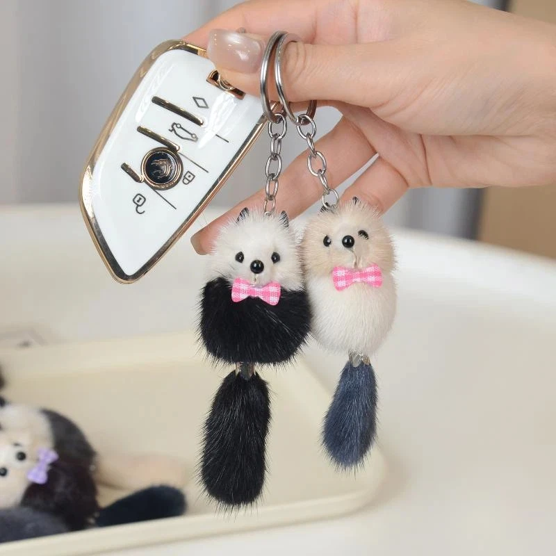 Charm Cute Bags Backpack Pom Accessories Fur Ball Mink Fur Key Chains Key Ring Keychain