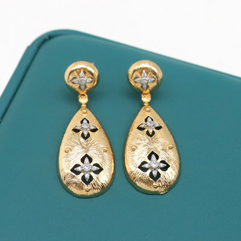 Water Drop Shape Trendy Earrings Hollow Design Gold Color Women's Earring Carved Ear Pendants for Party Wedding