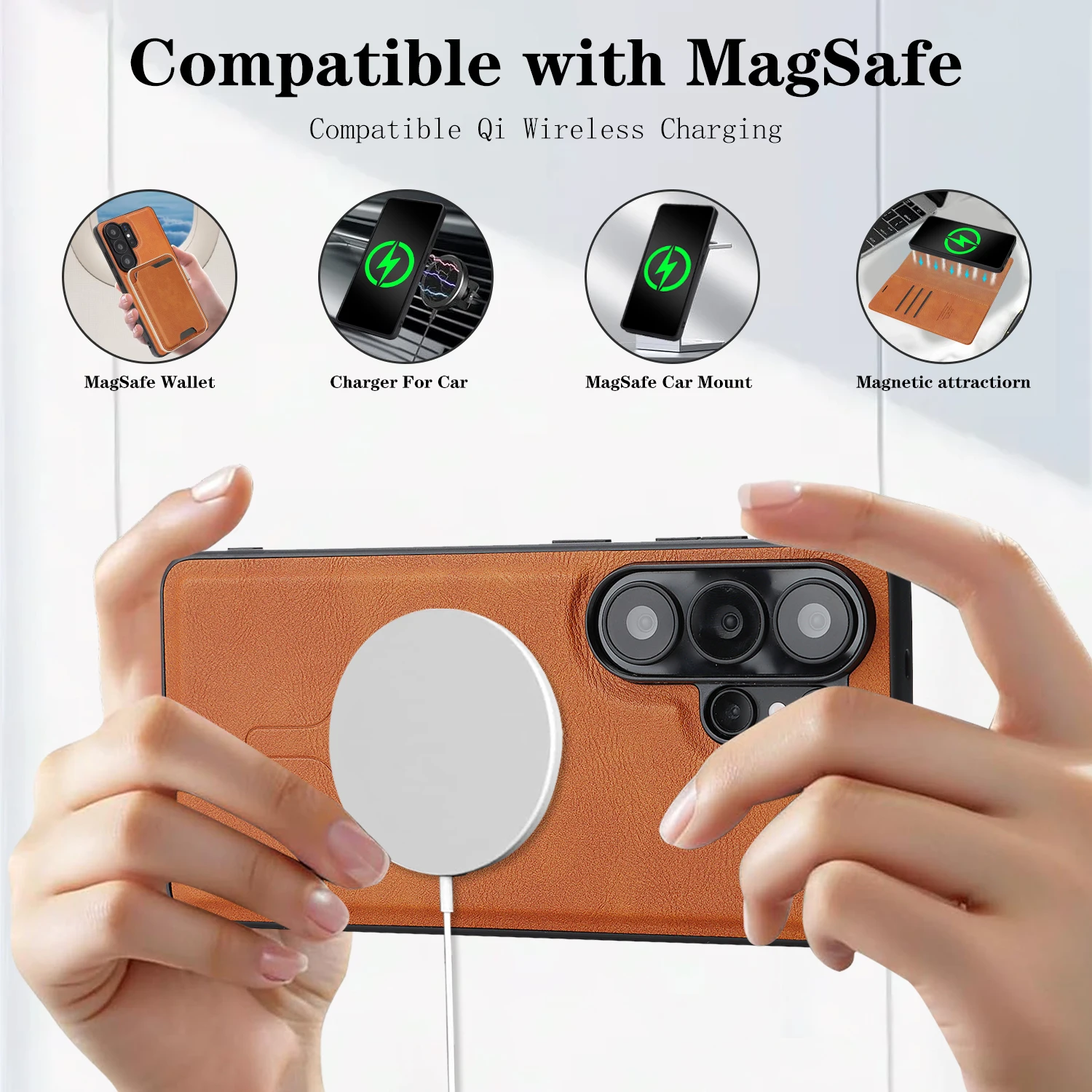 Premium 2-in-1 Detachable Magnetic Leather Wallet Case with Wireless Charging Compatibility