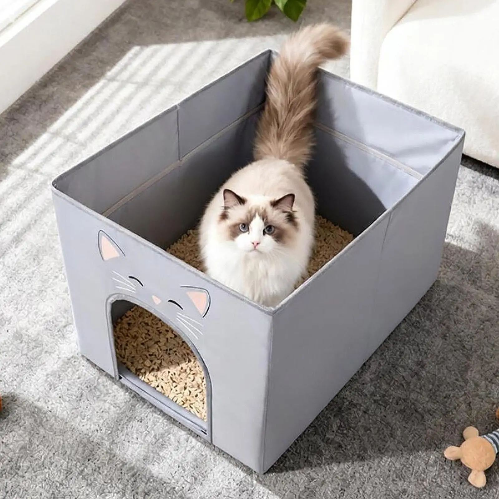 고양이 화장실 반폐쇄형 용품 전문가용 휴대용 선물 소형 가구 간편 사용 고양이 배변함 회색 새끼 고양이 변기