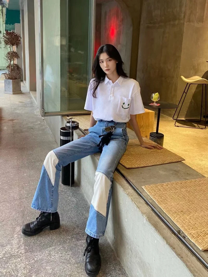 

High Street Street Punk Style American Retro Fashion Casual Trend temperament Versatile Loose Wide Leg Printed Jeans