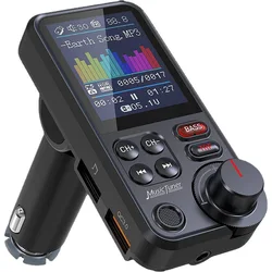 Wireless Bluetooth Car FM Transmitter with Fast Charging & Enhanced Treble/Bass Sound (Black)
