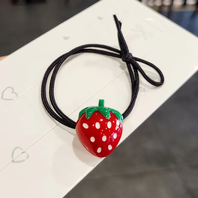 2Pcs Shiny Strawberry Hair Accessories Children Rubber Bands Scrunchies Elastic Hair Bands Girls Headband Decorations Ties Gum 3