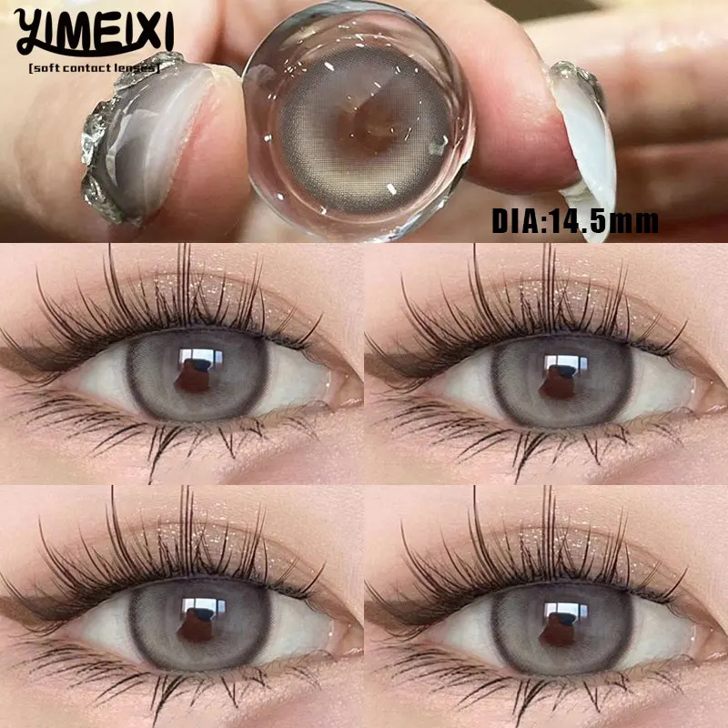YIMEIXI 2Pcs Colored Contact Soft Green Lenses Large Diameter 14.5mm Prescription Myopia-0.00to-8.00 Makeup Beautiful Pupils