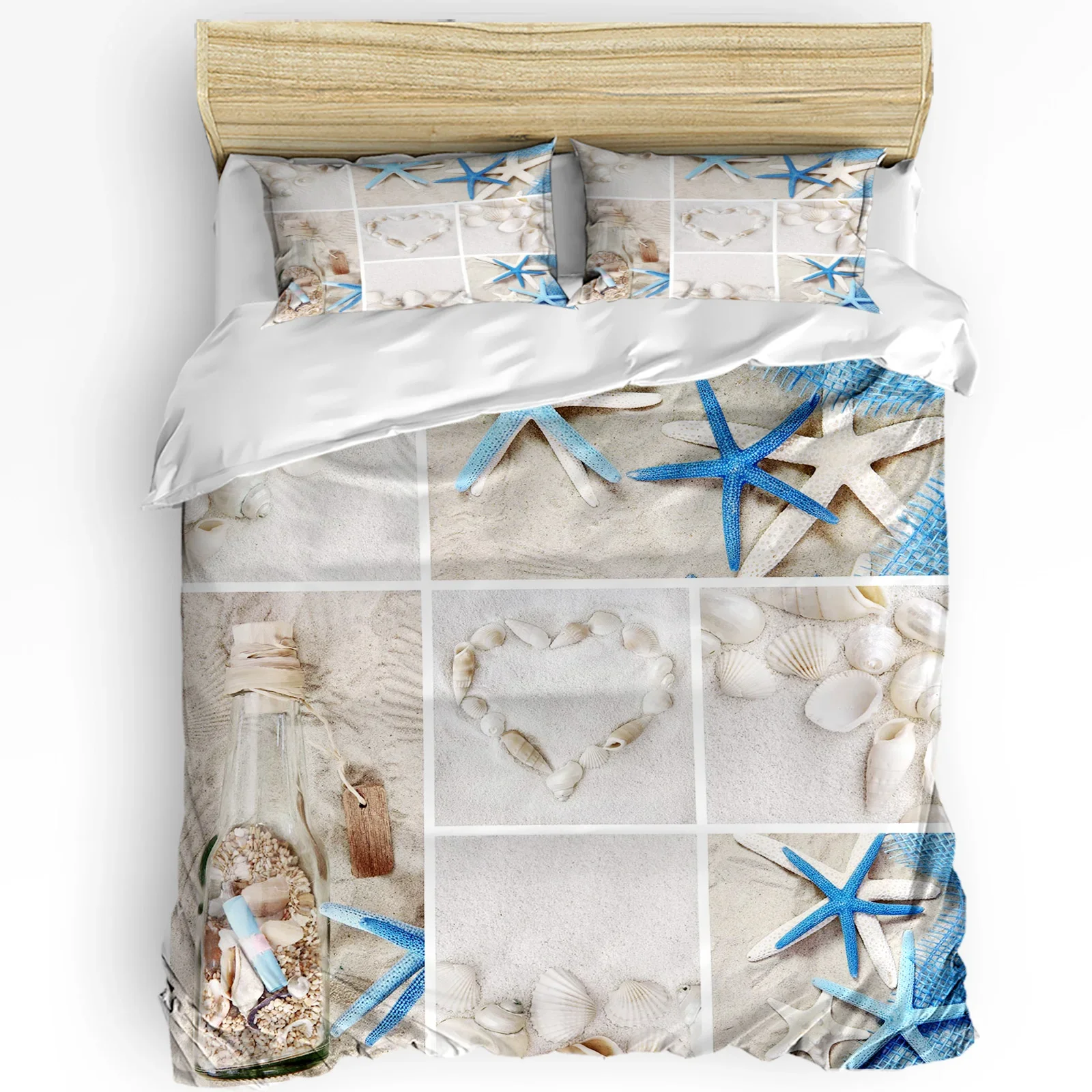 

3pcs Bedding Set Collage Beach Shells Starfish Bottles Home Textile Duvet Cover Pillow Case Boy Kid Teen Girl Bedding Covers Set