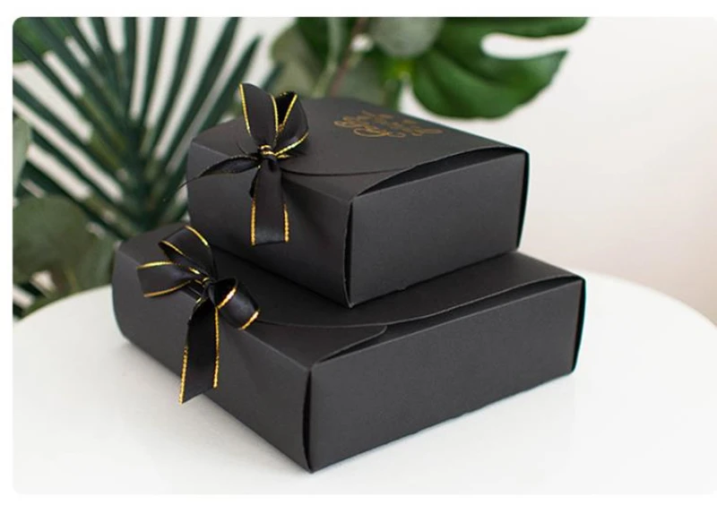 5pcs/10pcs Black Gift Boxes Small Packaging Box with Bow and Ribbon, Blank Kraft Paper ... - SKU PBBR1730 - UGI Packaging