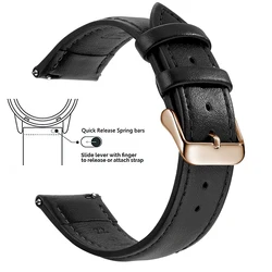 Luxury Top Grain Genuine Leather Quick Release Watch Band Strap - 18mm (Black Rose Gold)