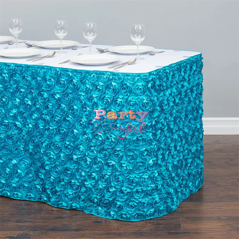 Satin Rose Tablecloth Skirting Cake Table Skirt For Wedding Event Decoration