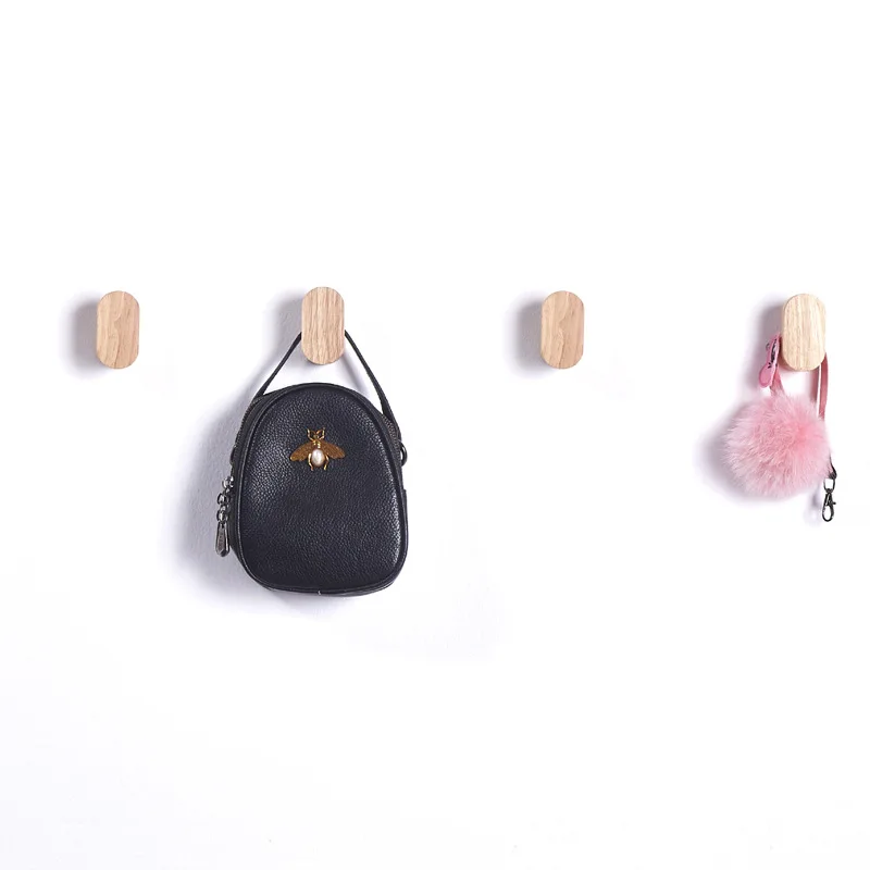 1/4Pcs Natural Wooden Decorative Hook Key Holder Door Hanger Wall-mounted Punch Robe Hook Coat Bag Rack Home Storage Organizer 3