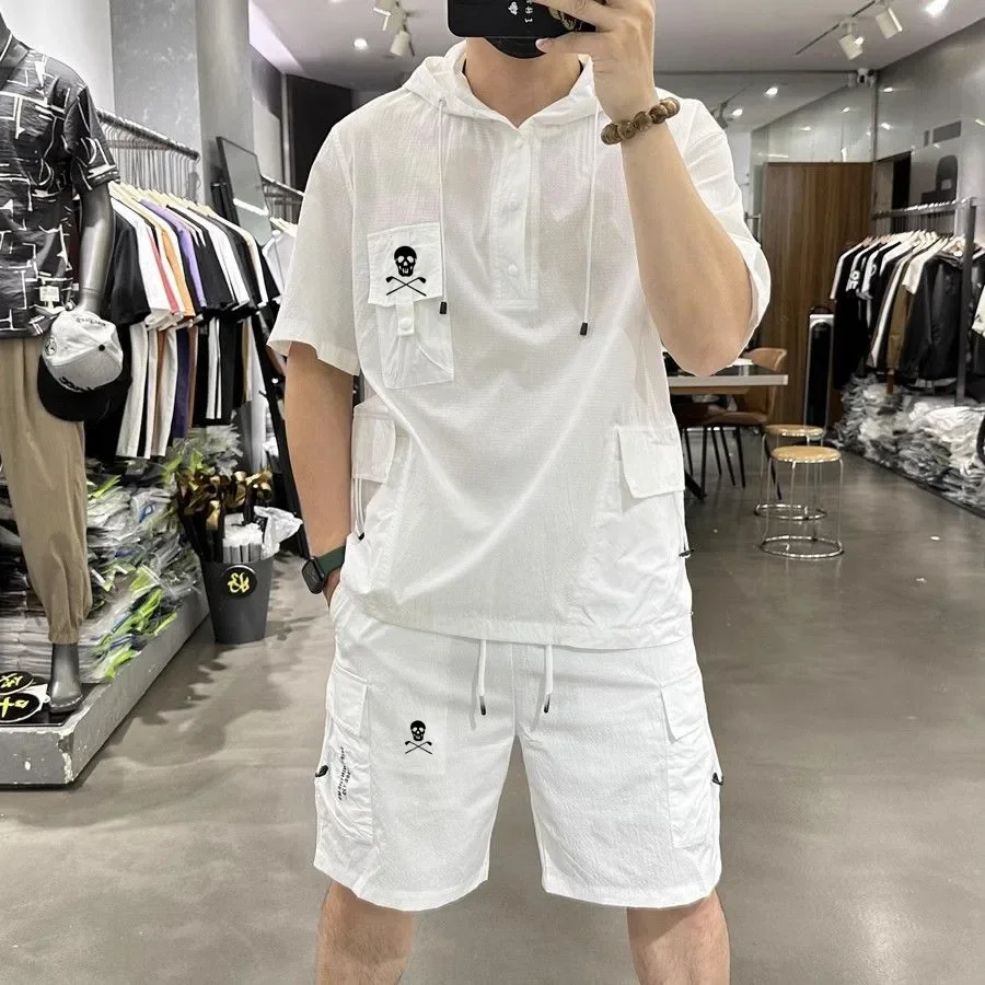 Summer Men's Golf Sets Hooded Short Sleeved Hoodie Set for Men's Workwear Short Sleeved Shorts Two-piece Set for Men Sports Set